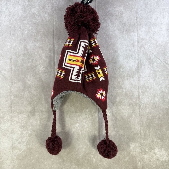 Knit Cap Hat Ski Snowboard Ear Flaps Pom Lined Tassels Aztec Tribal Winter Cold - Picture 2 of 5